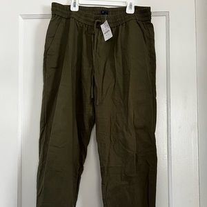 J.Crew Army green linen pants with drawstring.